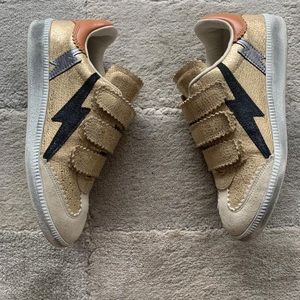 Gold Beth Metallic Lightning Bolt Sneakers